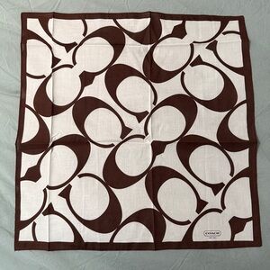Coach 19” x 19” Small Cotton Handkerchief Scarf Brown & White